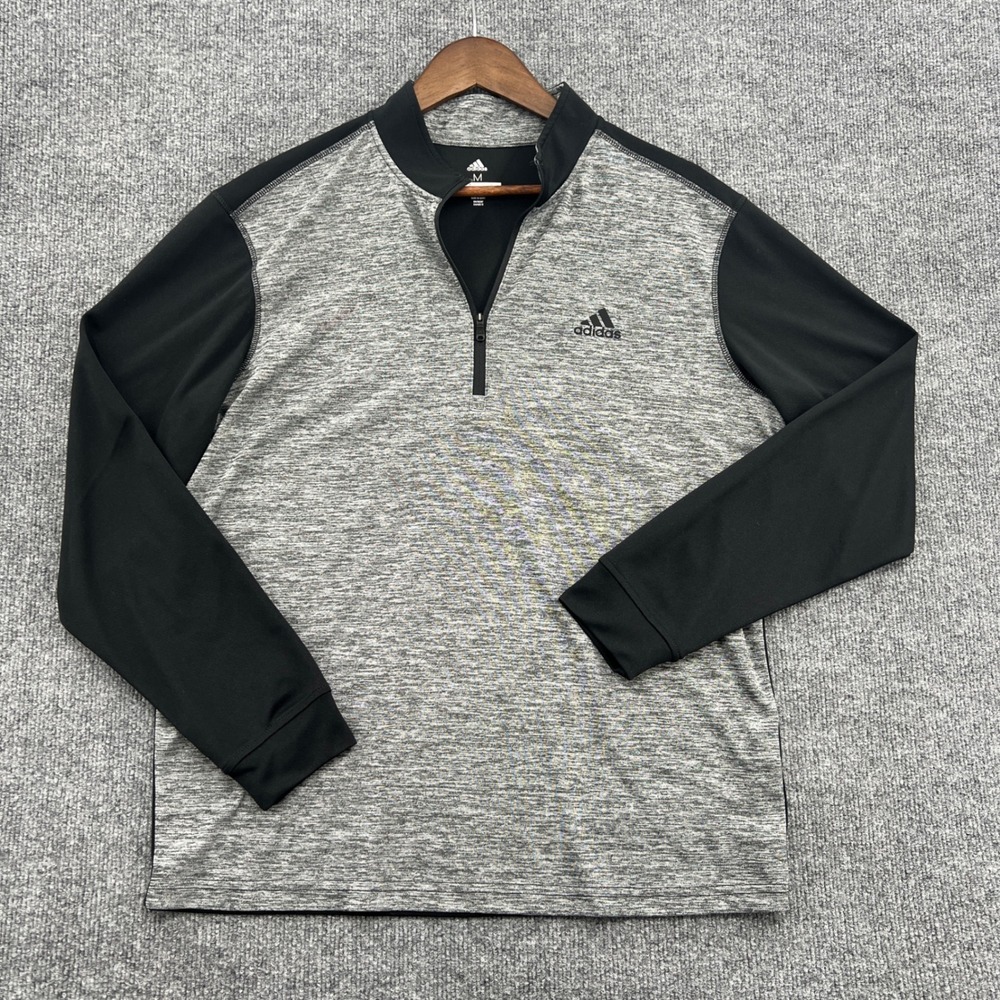 Adidas Golf Pullover Mens Medium Gray Black Quarter Zip Athletic‎ Sporty